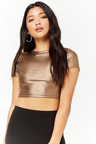 Forever21 Sheeny Metallic Crop Top