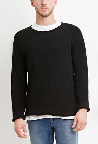 21 Men Men's  Black Slub Knit Raglan Tee