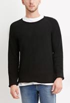 21 Men Men's  Black Slub Knit Raglan Tee