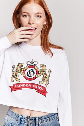 Forever21 London Town Crest Graphic Crop Tee