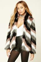 Forever21 Women's  Chevron-pattern Faux Fur Coat