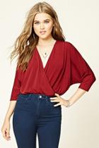 Forever21 Women's  Burgundy Dolman Surplice Bodysuit