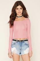 Forever21 Women's  Lobster Bisque Semi-sheer Heathered Top