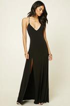 Forever21 Women's  Black M-slit Halter Maxi Dress
