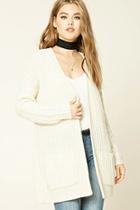 Forever21 Women's  Cream Ribbed Knit Sweater Cardigan