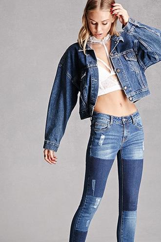 Forever21 Women's  Distressed Colorblock Jeans