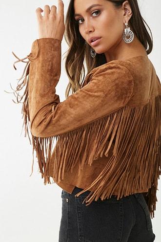 Forever21 Faux Suede Fringe Trim Jacket