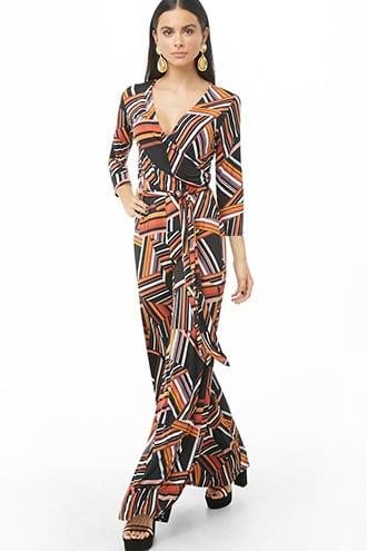 Forever21 Geo-striped Flare Jumpsuit