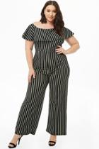 Forever21 Plus Size Striped One-shoulder Flounce Jumpsuit