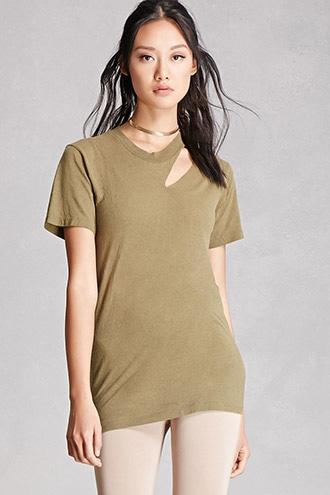 Forever21 Vintage Ripped Neck Solid Tee