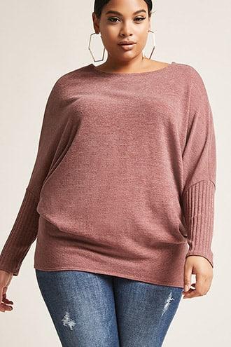 Forever21 Plus Size Marled Ribbed-sleeve Top