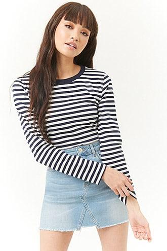 Forever21 Striped Curved-hem Top