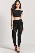 Forever21 Velvet Faux Gem & Rhinestone Sequin Pants