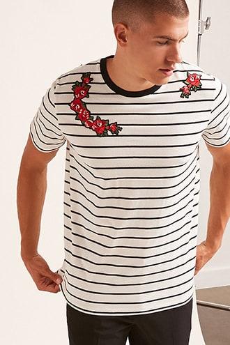 Forever21 Striped Floral Applique Tee