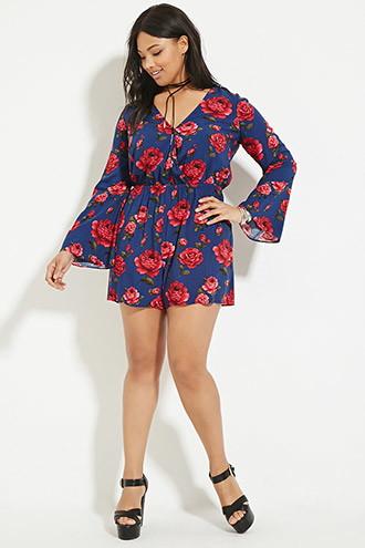 Forever21 Plus Women's  Plus Size Rose Print Romper