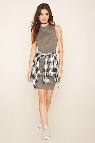 Forever21 Women's  Charcoal Ribbed Mock Neck Dress