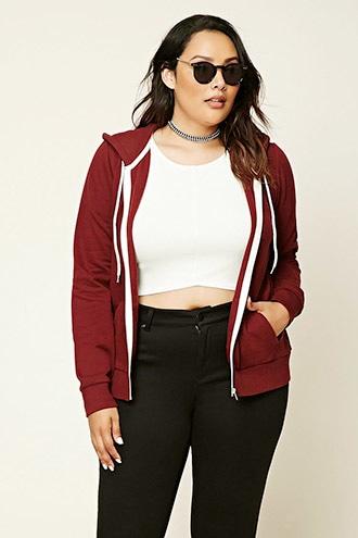 Forever21 Plus Women's  Burgundy Plus Size Zip-up Hoodie