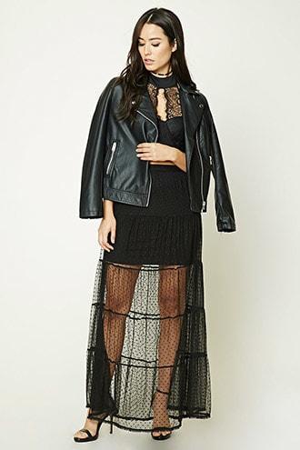 Forever21 Tiered Polka Dot Mesh Skirt