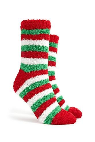 Forever21 Plush Striped Crew Socks