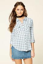 Forever21 Women's  Blue & White Gingham Button-front Shirt