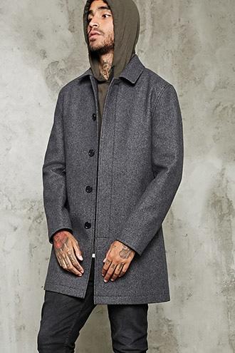 21 Men Men's  Woolen Tweed Overcoat