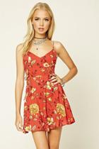 Forever21 Women's  Floral Print Lace-up Mini Dress