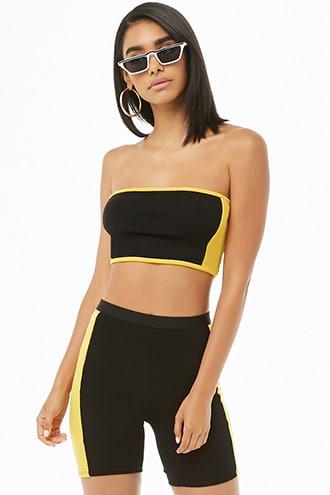 Forever21 Side-striped Tube Top & Shorts Set