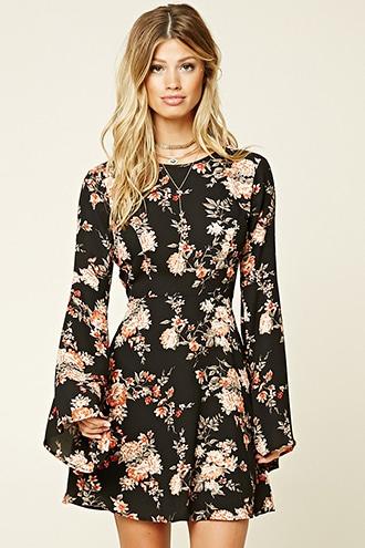 Love21 Women's  Black & Coral Contemporary Floral Dress
