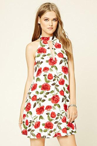 Forever21 Women's  Rose Print Swing Dress