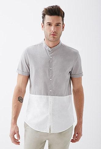 Forever21 Colorblocked Mandarin Collar Shirt