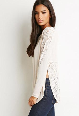 Forever21 Women's Lace Slub Knit Top (blush)