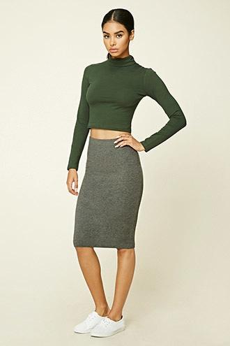 Forever21 Plus Women's  Charcoal Heather Stretch-knit Bodycon Skirt