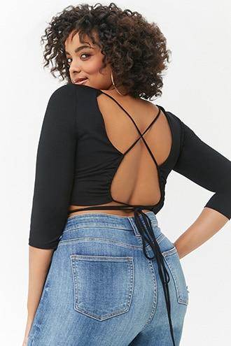 Forever21 Plus Size Back Drawstring Keyhole Crop Top