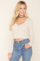 Forever21 Women's  Champagne Zippered Sweater-knit Crop Top