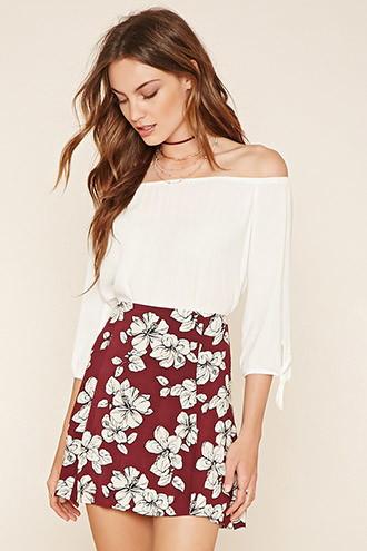 Love21 Women's  Contemporary Floral Skater Skirt