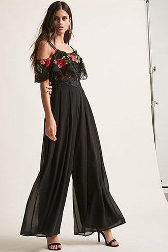 Forever21 Soieblu Open-shoulder Embroidered Jumpsuit