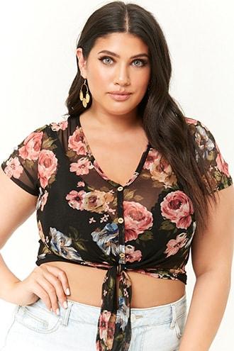 Forever21 Plus Size Sheer Floral Print Crop Top