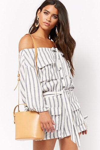 Forever21 Striped Patch Pocket Romper