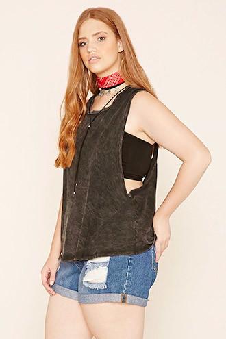 Forever21 Plus Women's  Charcoal Plus Size Cutout Tank