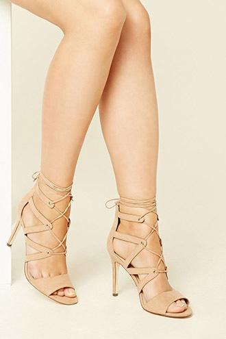 Forever21 Women's  Blush Caged Lace-up Stilettos