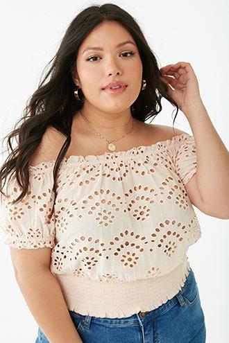 Forever21 Plus Size Eyelet Lace Off-the-shoulder Top
