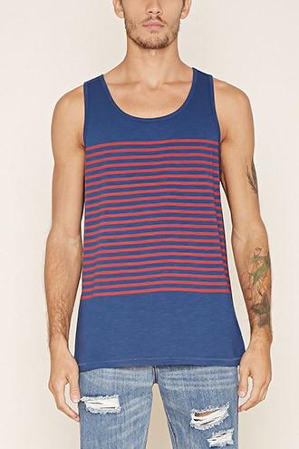 21 Men Men's  Navy & Red Striped Tank