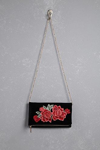 Forever21 Floral Velvet Suede Crossbody