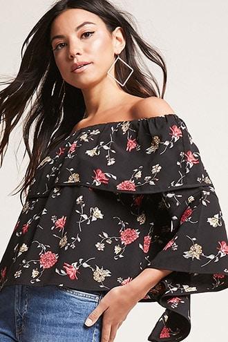 Forever21 Floral Flounce Off-the-shoulder Top