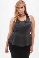 Forever21 Plus Size Floral Faux Leather Peplum Top