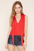 Forever21 Women's  Red Tie-neck Top