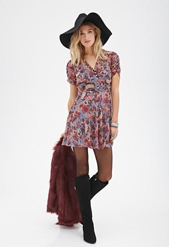 Forever21 Contemporary Floral Print Chiffon Dress
