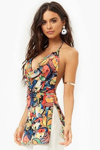 Forever21 Abstract Print Cowl Halter Top