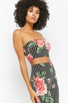 Forever21 Striped Floral Cropped Tube Top