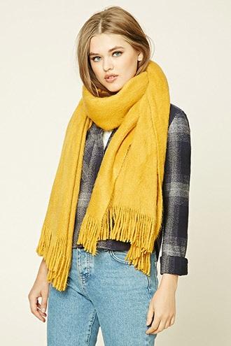 Forever21 Mustard Fuzzy Knit Oblong Scarf
